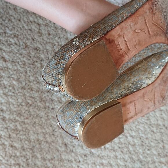 Rene Caovilla gold tone sequin satin ballet flat size 37.5 - Picture 15 of 16